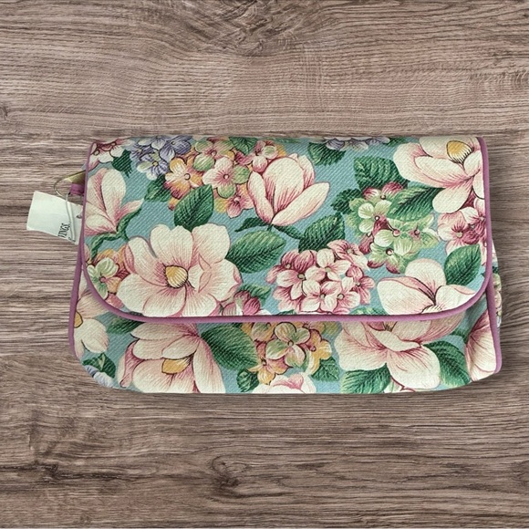 Ted Lapidus Handbags - Floral Print Fold-Over‎ Clutch in Pastel Pink and Green
